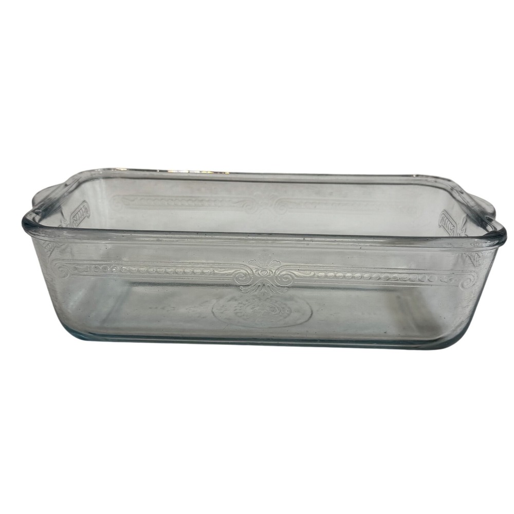 Vintage Fire King Blue Glass Loaf Pan Embossed Swirl Design Bakeware Baking Dish